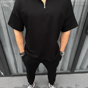 Unisex Yarım Fermuarlı Basic T-Shirt