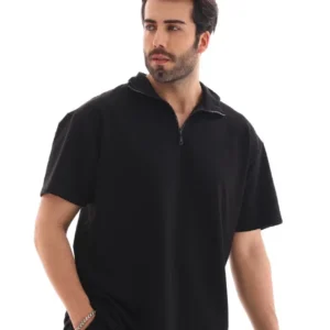 Unisex Yarım Fermuarlı Düz Oversize T-shirt