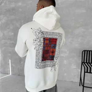 Uzun Kol Kapüşonlu Ön Ve Arka Baskılı SweatShirt