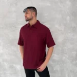 Yakalı Patlı Kısa Kol T-shirt - Bordo