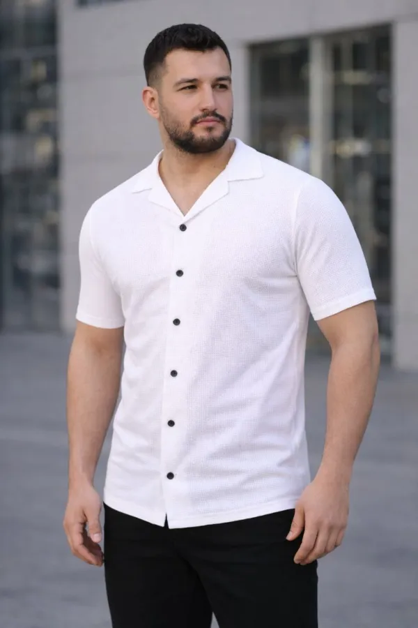 Erkek Waffle Kumaş Açık Yakalı Düğmeli Regular Fit Gömlek 2’li Set Siyah-beyaz Erkek Waffle Kumaş Açık Yakalı Düğmeli Regular Fit Gömlek 2’li Set Siyah-beyaz