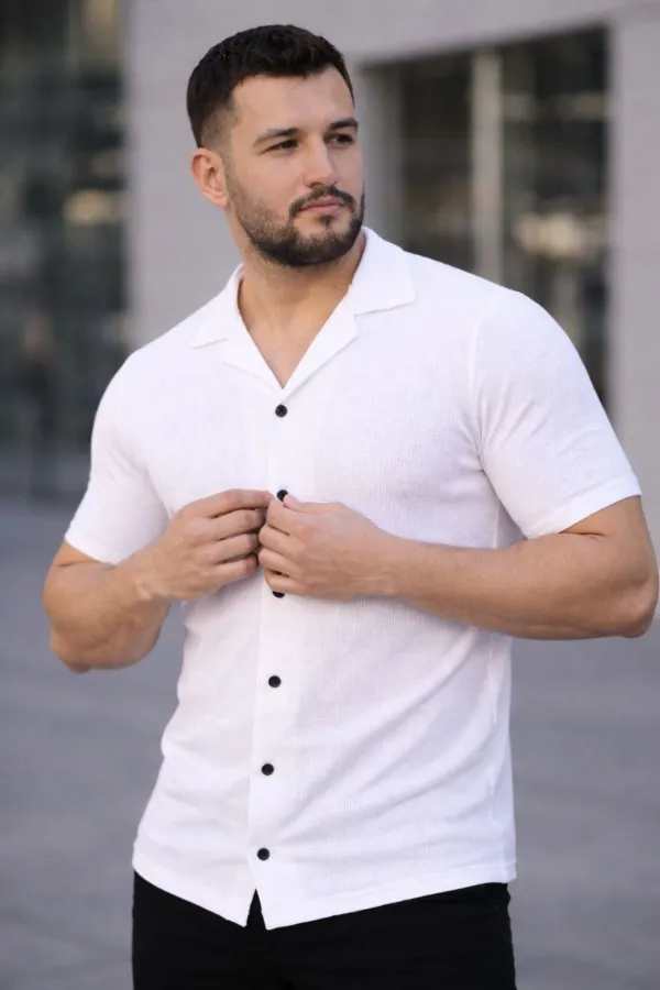 Erkek Waffle Kumaş Açık Yakalı Düğmeli Regular Fit Gömlek 2’li Set Siyah-beyaz Erkek Waffle Kumaş Açık Yakalı Düğmeli Regular Fit Gömlek 2’li Set Siyah-beyaz