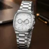 Erkek Gümüş Renk Metal Kordon Analog Kol Saati Çok Fonksiyonlu Beyaz Kadran - Gümüş