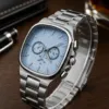 Erkek Gümüş Renk Metal Kordon Analog Kol Saati Çok Fonksiyonlu Beyaz Kadran - Gümüş