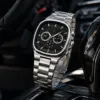 Erkek Gümüş Renk Metal Kordon Analog Kol Saati Siyah Kadran Takvim Göstergeli - Gümüş