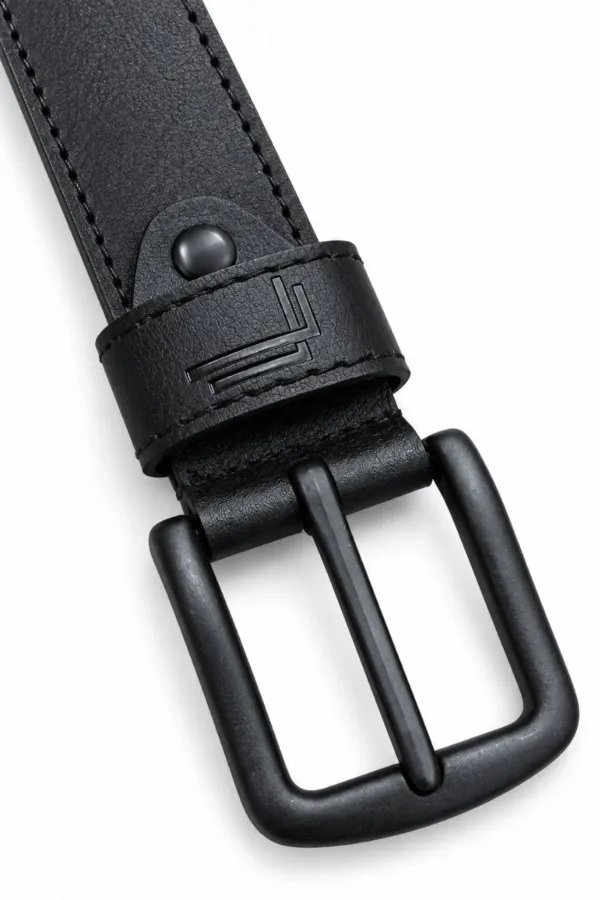 Erkek Siyah 3,5 Cm Dikiş Detaylı Metal Tokalı Kot Ve Kumaş Pantolon Kemeri