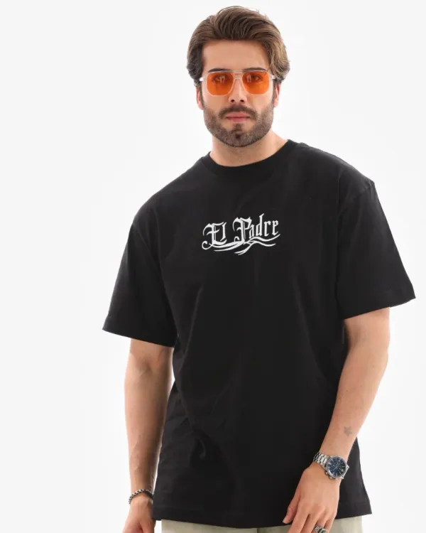 Erkek Kısa Kol Yazlık Tişört Bisiklet Yaka Baskılı Oversize T-shirt - Siyah