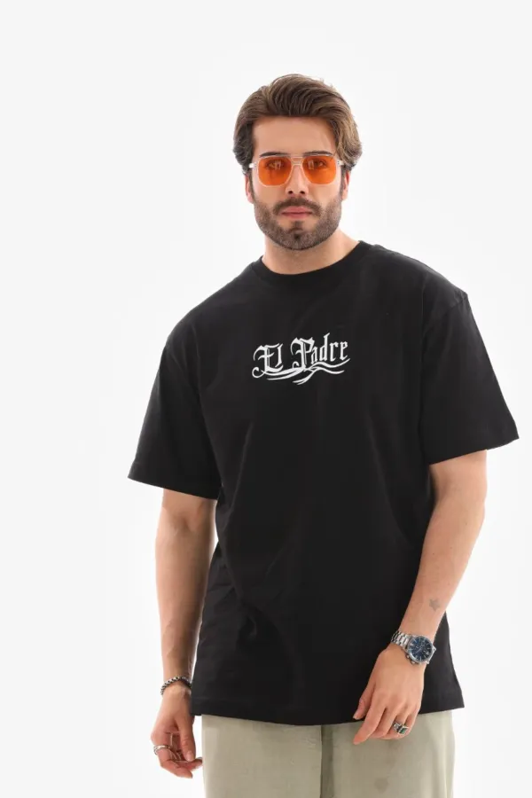 Erkek Kısa Kol Yazlık Tişört Bisiklet Yaka Baskılı Oversize T-shirt - Siyah Erkek Kısa Kol Yazlık Tişört Bisiklet Yaka Baskılı Oversize T-shirt - Siyah