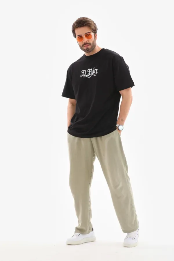 Erkek Kısa Kol Yazlık Tişört Bisiklet Yaka Baskılı Oversize T-shirt - Siyah Erkek Kısa Kol Yazlık Tişört Bisiklet Yaka Baskılı Oversize T-shirt - Siyah