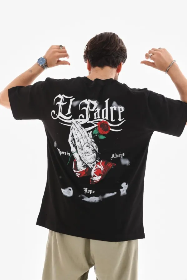 Erkek Kısa Kol Yazlık Tişört Bisiklet Yaka Baskılı Oversize T-shirt - Siyah Erkek Kısa Kol Yazlık Tişört Bisiklet Yaka Baskılı Oversize T-shirt - Siyah