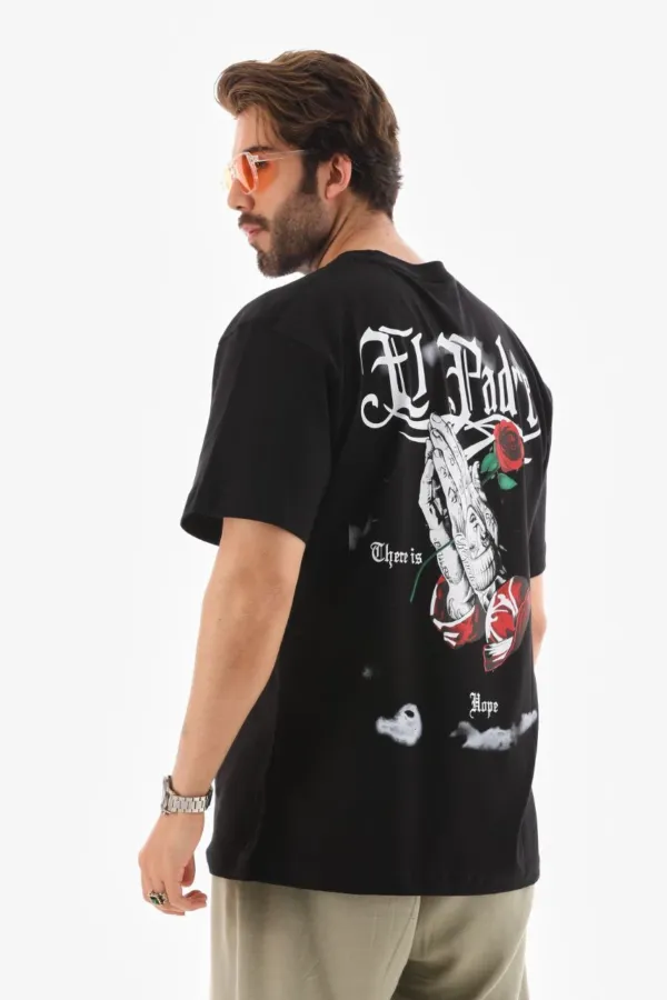Erkek Kısa Kol Yazlık Tişört Bisiklet Yaka Baskılı Oversize T-shirt - Siyah Erkek Kısa Kol Yazlık Tişört Bisiklet Yaka Baskılı Oversize T-shirt - Siyah