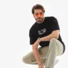 Erkek Kısa Kol Yazlık Tişört Bisiklet Yaka Baskılı Oversize T-shirt - Siyah Erkek Kısa Kol Yazlık Tişört Bisiklet Yaka Baskılı Oversize T-shirt - Siyah