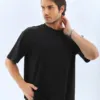 Erkek Düz Yazlık Kısa Kol Tişört Bisiklet Yaka Oversize T-shirt - Siyah Erkek Düz Yazlık Kısa Kol Tişört Bisiklet Yaka Oversize T-shirt - Siyah