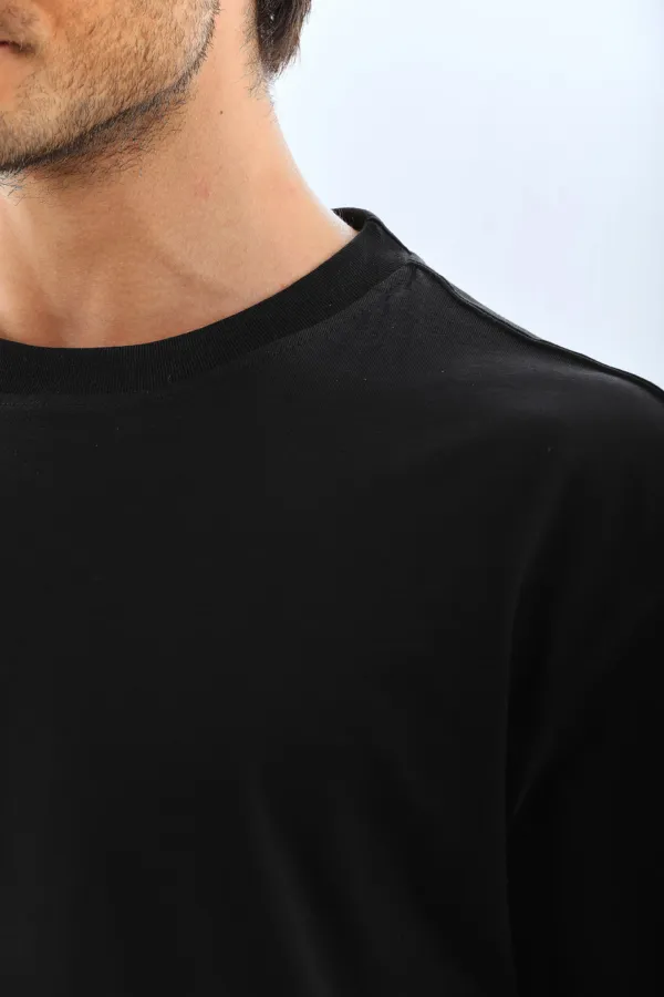 Erkek Düz Yazlık Kısa Kol Tişört Bisiklet Yaka Oversize T-shirt - Siyah Erkek Düz Yazlık Kısa Kol Tişört Bisiklet Yaka Oversize T-shirt - Siyah