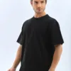 Erkek Düz Yazlık Kısa Kol Tişört Bisiklet Yaka Oversize T-shirt - Siyah Erkek Düz Yazlık Kısa Kol Tişört Bisiklet Yaka Oversize T-shirt - Siyah