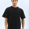 Erkek Düz Yazlık Kısa Kol Tişört Bisiklet Yaka Oversize T-shirt - Siyah Erkek Düz Yazlık Kısa Kol Tişört Bisiklet Yaka Oversize T-shirt - Siyah