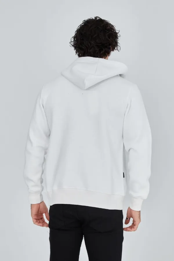 Erkek 3 İplik Pamuklu Kapüşonlu Tam Fermuarlı Cepli Hoodie Sweatshirt - Beyaz Erkek 3 İplik Pamuklu Kapüşonlu Tam Fermuarlı Cepli Hoodie Sweatshirt - Beyaz
