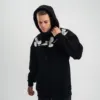 Erkek 3 İplik Pamuklu Kapüşonlu Baskılı Cepli Oversize Sweatshirt Hoodie - Siyah