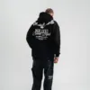 Erkek 3 İplik Pamuklu Kapüşonlu Baskılı Cepli Oversize Sweatshirt Hoodie - Siyah